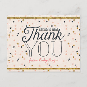 Tarjeta De Agradecimiento Las estrellas del rosa y del centelleo del oro le