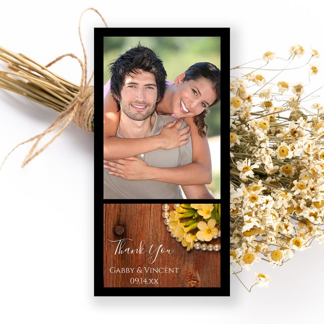 Tarjeta De Agradecimiento Las flores amarillas Pearls Barn Wood Country Grac (Subido por el creador)