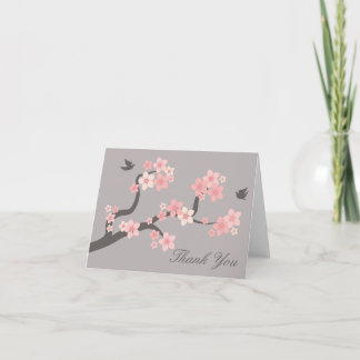 Tarjeta De Agradecimiento Las flores de cerezo rosadas/gris le agradecen