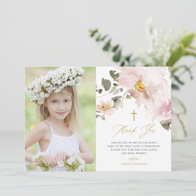 Tarjeta De Agradecimiento Las flores de color de agua de Rubor son la primer (Anverso de pie)