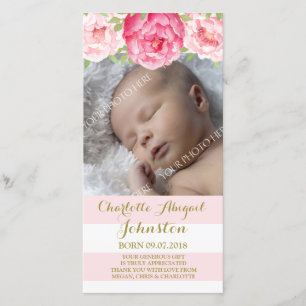 Tarjeta De Agradecimiento Las flores rosadas de las rayas de Rubor le