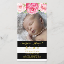 Tarjeta De Agradecimiento Las flores rosadas de las rayas negras le