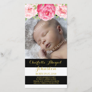 Tarjeta De Agradecimiento Las flores rosadas de las rayas negras le