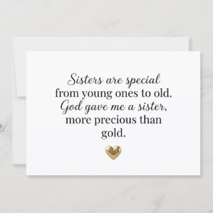 Tarjeta De Agradecimiento Las hermanas son especiales Dios me dio una herman