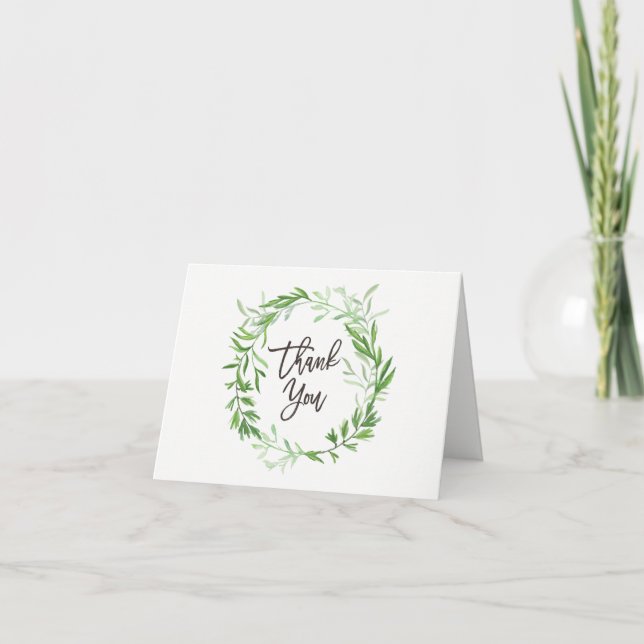 Tarjeta De Agradecimiento Las hojas botánicas verdes Wreath Boda Gracias (Anverso)