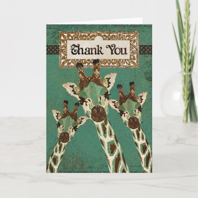 Tarjeta De Agradecimiento Las jirafas de cobre y verde azuladas le agradecen (Anverso)