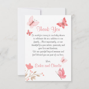 Tarjeta De Agradecimiento Las Mariposas Rosa Girly Cute Floral Baby Shower T