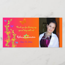 Tarjeta De Agradecimiento Las mariposas y la foto de neón de las flores le
