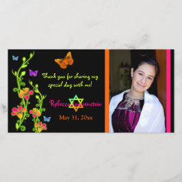 Tarjeta De Agradecimiento Las mariposas y la foto de neón de las flores le