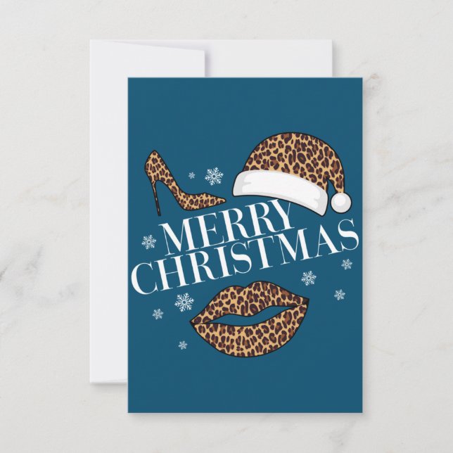 Tarjeta De Agradecimiento Las mujeres de Merry Christmas leopard print (Anverso)