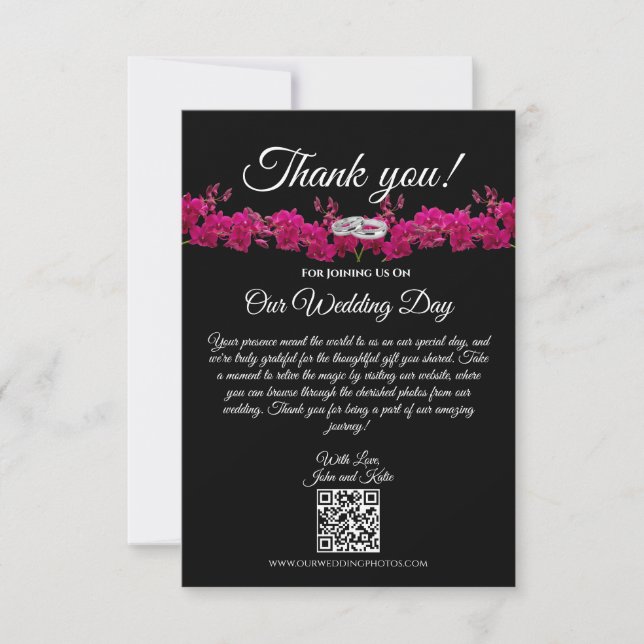 Tarjeta De Agradecimiento Las orquídeas de Fuchsia en el Boda negro- (Anverso)