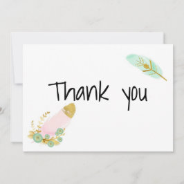 Tarjeta De Agradecimiento Las plumas de oro y rosado del Boho