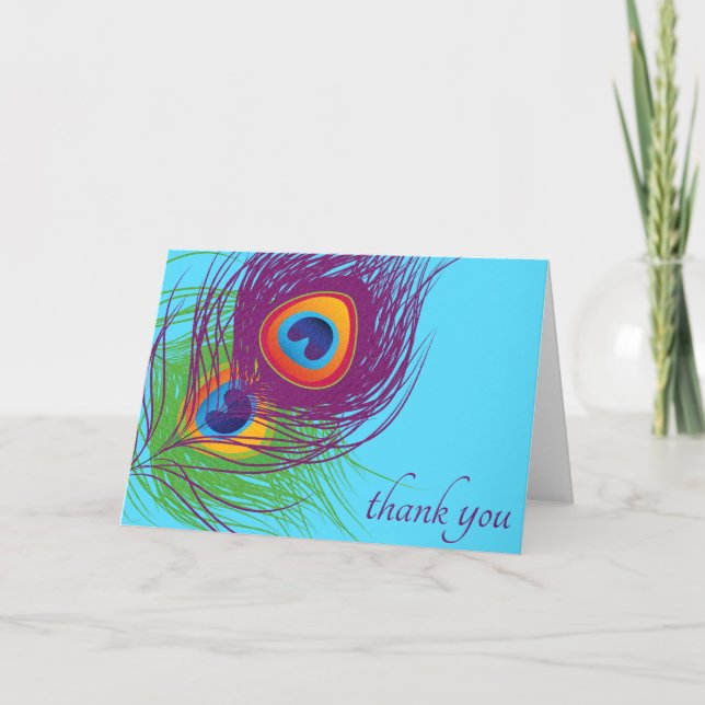 Tarjeta De Agradecimiento Las plumas del pavo real le agradecen cardar (Anverso)