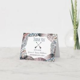 Tarjeta De Agradecimiento Las plumas tribales modernas Bodas bohemias gracia