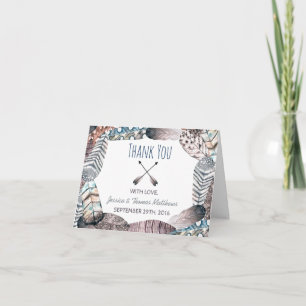 Tarjeta De Agradecimiento Las plumas tribales modernas Bodas bohemias gracia
