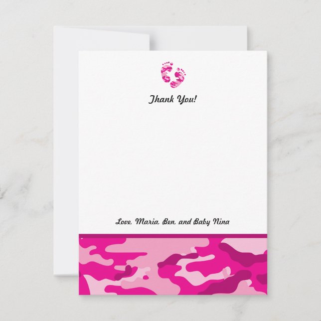 Tarjeta De Agradecimiento Las rosas fuertes Camo Baby Shower le agradecen (Anverso)