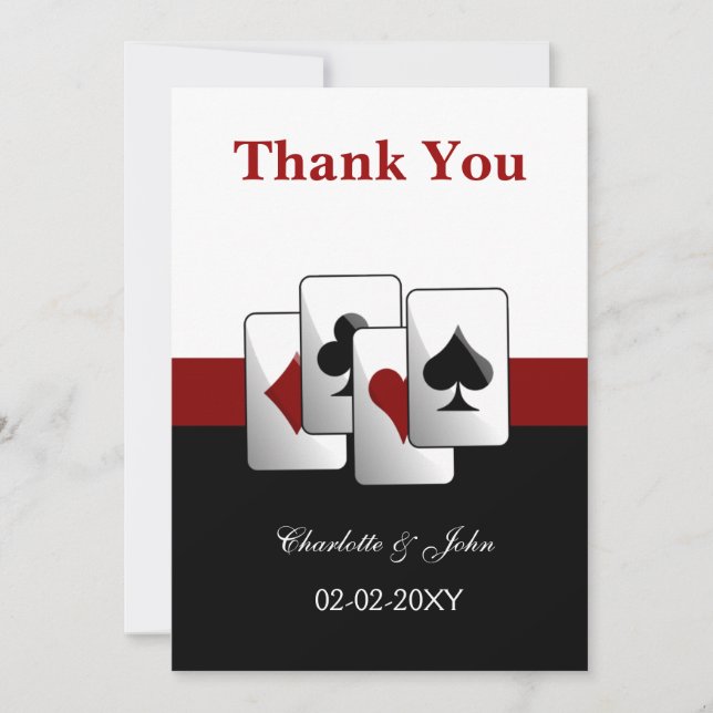 Tarjeta De Agradecimiento Las Vegas Boda Gracias a las cartas (Anverso)