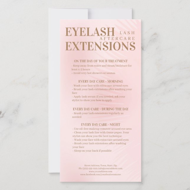 Tarjeta De Agradecimiento Lash Aftercare Beige Pink Eyelash Sombreado Gradie (Anverso)