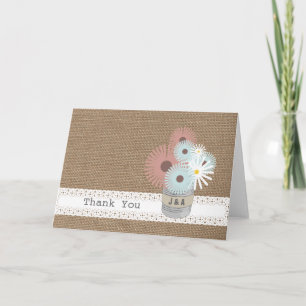 Tarjeta De Agradecimiento Lata Monograma Inspirada en Arpillera Gracias