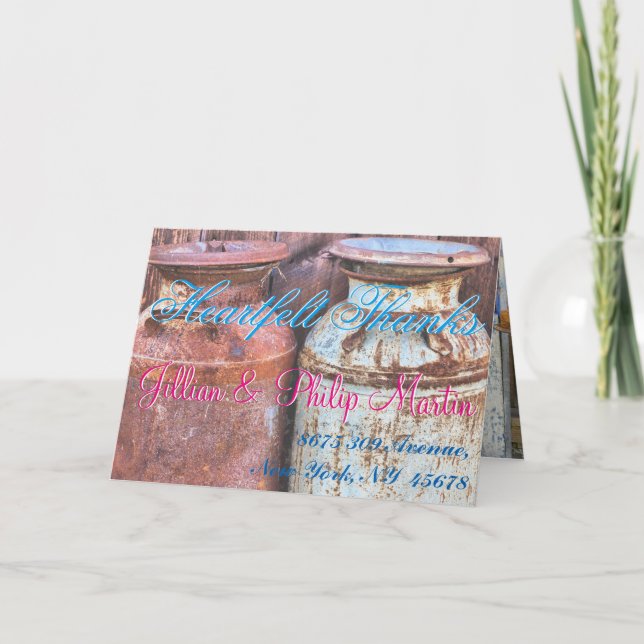 Tarjeta De Agradecimiento Latas de Leche Antiguas Metal Rústico Monograma An (Anverso)