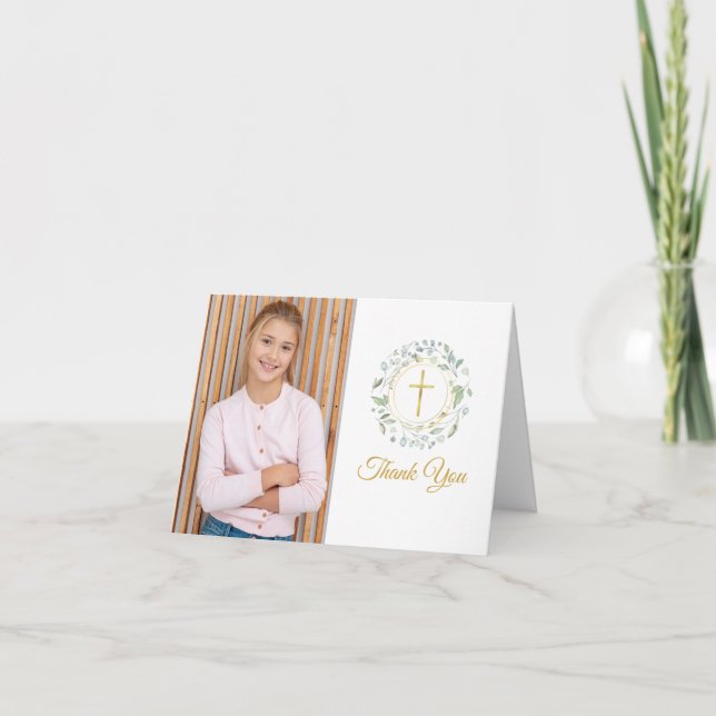 Tarjeta De Agradecimiento Laurel Garland, primera foto de la Santa Comunión, (Anverso)