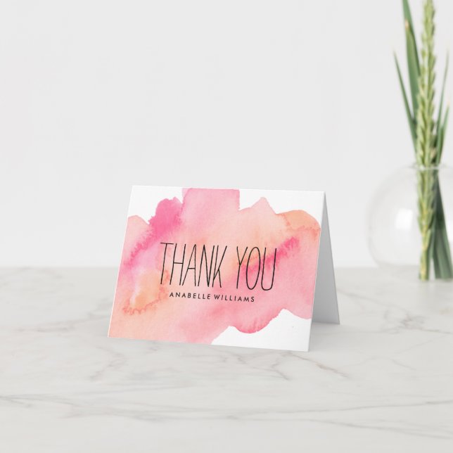 Tarjeta De Agradecimiento Lavado acuático rosa y Naranja bonito (Anverso)