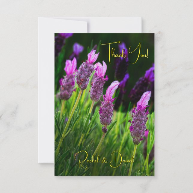 Tarjeta De Agradecimiento Lavanda, amor y devoción Amarillo, Boda (Anverso)