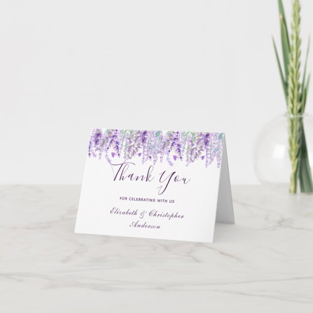 Tarjeta De Agradecimiento Lavanda Boda de acuarela botánica Gracias (Anverso)