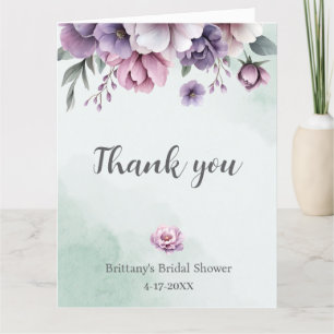 Tarjeta De Agradecimiento Lavanda con ducha de novia y flor verde