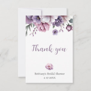 Tarjeta De Agradecimiento Lavanda con ducha de novia y flor verde