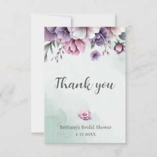 Tarjeta De Agradecimiento Lavanda con ducha de novia y flor verde