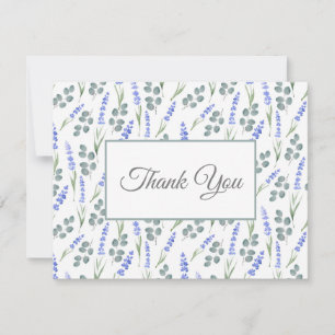 Tarjeta De Agradecimiento Lavanda de color de agua y patrón de eucalipto