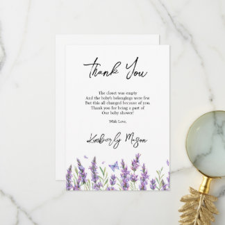 Tarjeta De Agradecimiento Lavanda | Ducha de Bebé en Flor