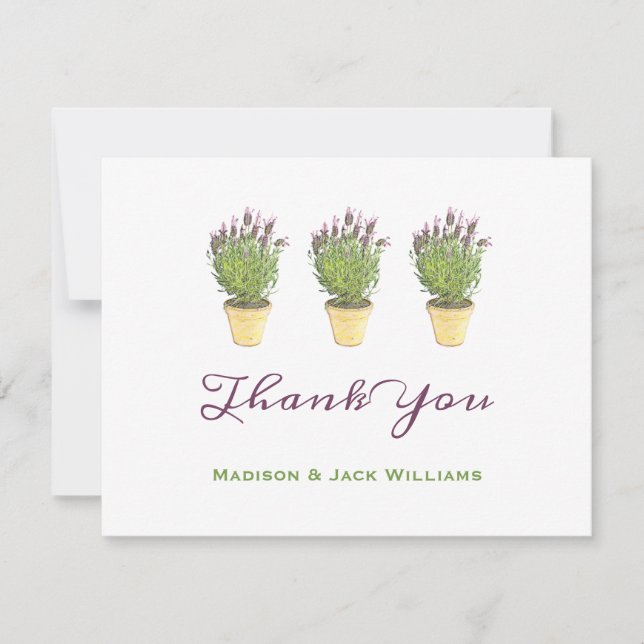 Tarjeta De Agradecimiento Lavanda Francesa Elegante Planta en Maceta Gracias (Anverso)