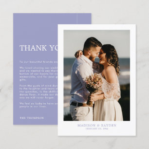 Tarjeta De Agradecimiento Lavanda púrpura moderna con Boda fotográfico