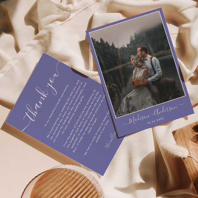 Tarjeta De Agradecimiento Lavanda púrpura moderna con dos Bodas fotográficos (Subido por el creador)