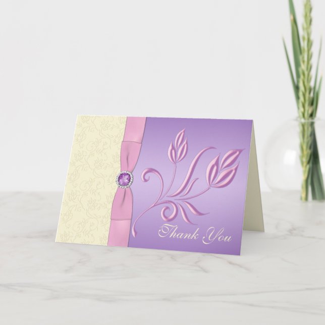 Tarjeta de agradecimiento lavanda, rosa e ivorio (Anverso)