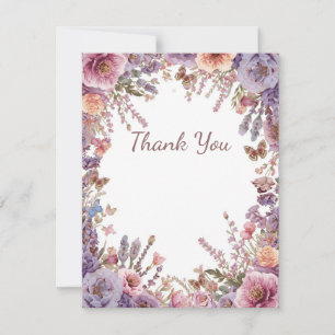 Tarjeta De Agradecimiento Lavanda Rosa Silvestre Seca Prensada Gracias