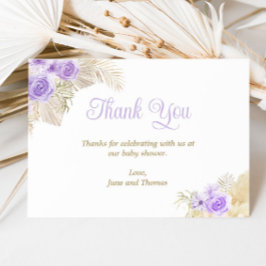 Tarjeta De Agradecimiento Lavanda suave Boho Pampas Chica Floral Baby Shower