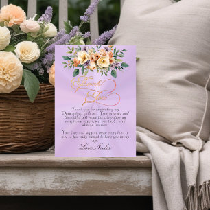 Tarjeta De Agradecimiento Lavanda - Tiara Floral y Plateada para Quinceañera