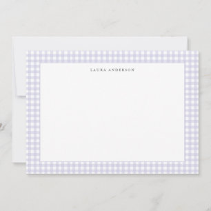 Tarjeta De Agradecimiento Lavanda y blanca Personalizada Gingham plana 