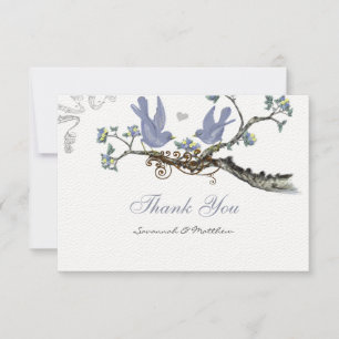 Tarjeta De Agradecimiento Lavanda y Boda de Aves Vintage Amarillas de Limón