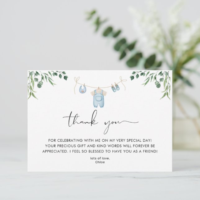 Tarjeta De Agradecimiento Lavandería Blue Greenery Baby Shower (Anverso de pie)