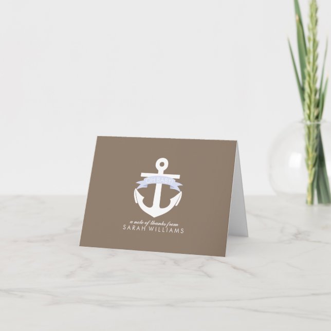 Tarjeta De Agradecimiento Lavender Anchor Nautical Baby Shower (Anverso)