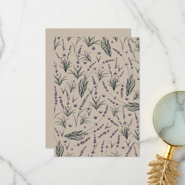 Tarjeta De Agradecimiento Lavender Botanical Pattern Thank You Card (Anverso/Reverso In Situ)