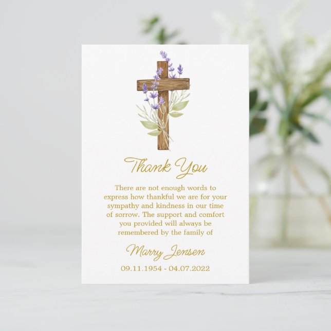 Tarjeta De Agradecimiento Lavender Cross Sympathy Thank You Card (Anverso de pie)