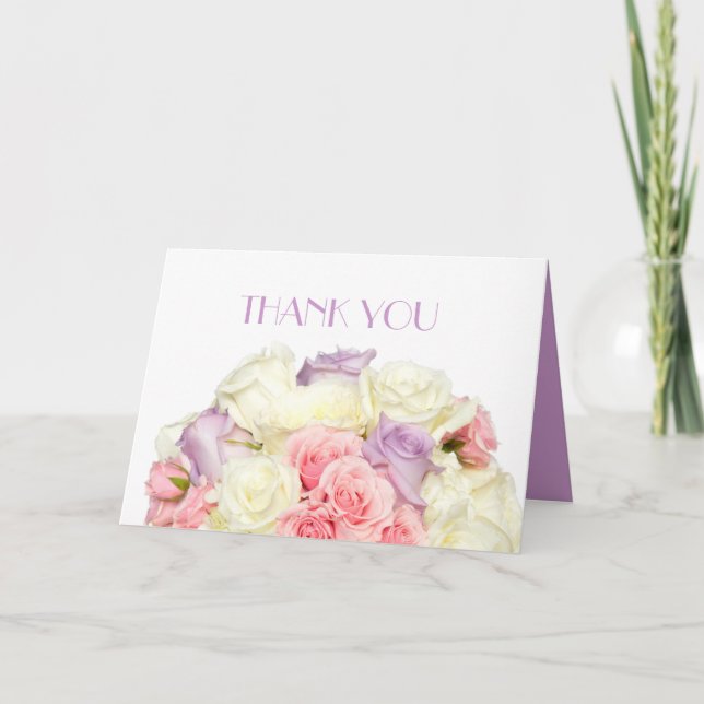 Tarjeta De Agradecimiento Lavender Elegant Rose Bouquet Gracias (Anverso)