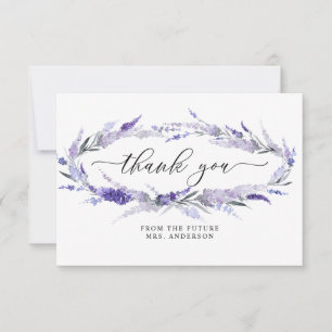Tarjeta De Agradecimiento Lavender Elegante Floral Lilac Mauve Bridal Ducha