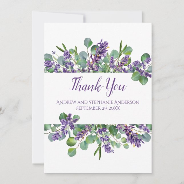 Tarjeta De Agradecimiento Lavender Eucalyptus Boda Botánico Floral (Anverso)