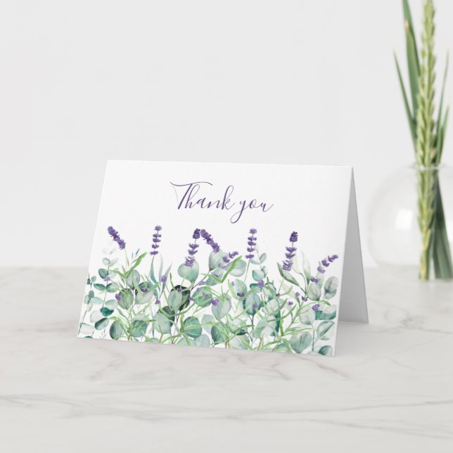 Tarjeta De Agradecimiento Lavender Eucalyptus Boda Floral Gracias (Anverso)